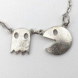 80s Pac-Man & Ghost Chain Necklace | Pac Man Theme Solitaire Pendant in Chain Ne